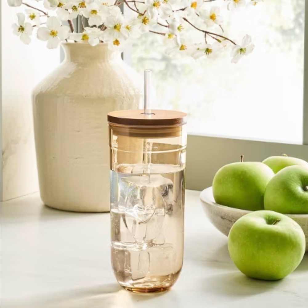 21oz Fluted Rounded Glass Tumbler with Wooden Lid - Hearth & Hand™ with Magnolia